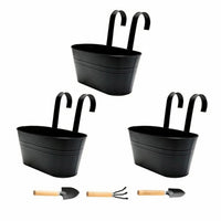 3 Pieces Oval Hanging Planter Black Metal Hanging Planter Weather Resistant Household Decor
