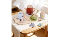 Burr-Splinter-Free Afternoon Tea Playset Water-Based Paint Wooden Tea Set Children's Toy for Preschoolers, Toddlers, Playroom, Home