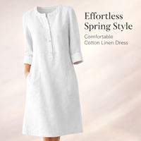 Summer Dresses for Women UK Linen Midi Dress with Long Sleeves, Loose Fit Casual Wear with Button Front, Plus Size up to 5XL