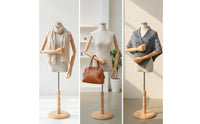 Mannequin Torso with Wooden Arms Linen Textured Mannequin Torso with Arms Stable Cloth Covered Dress Form for Designers