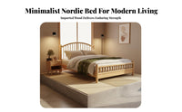 Solid Wood Bed Modern Minimalist Design Traditional Spindle Design Bed Sturdy Construction for Couples, Homeowners, Homestay, Guest Room, Apartment