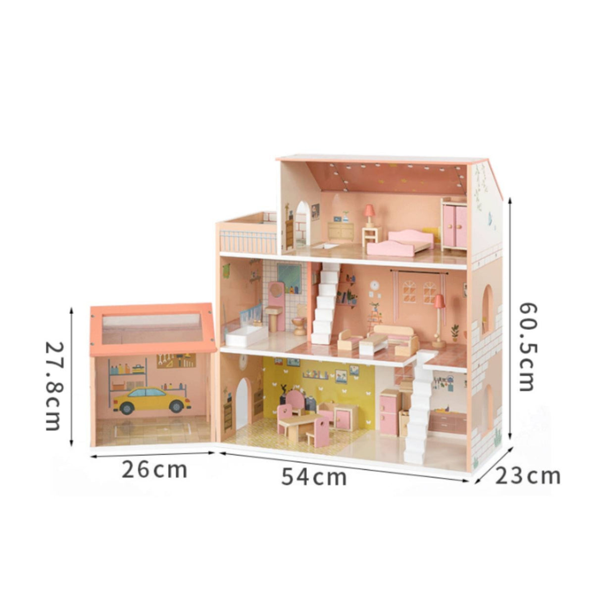 Pink Dollhouse Pitched Roof Accessible Front Dollhouse