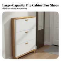 Flip down Footwear Organizer Space-Saving Tipping Footwear Organizer Solid Wood Legs for Small Apartment Dwellers, Homeowners, Hallway, Living Room