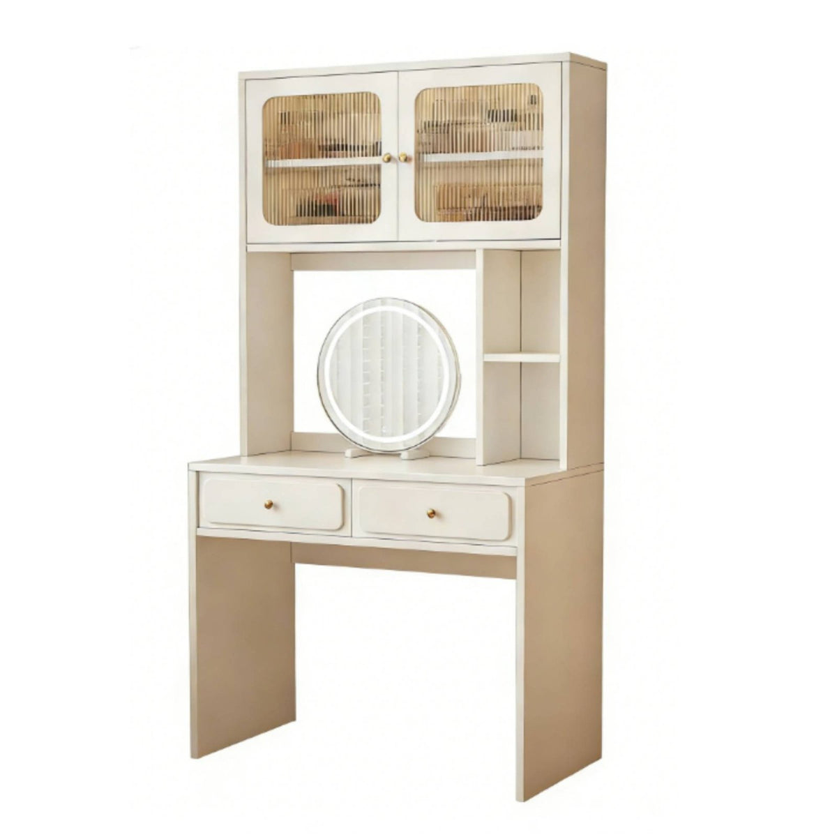 Makeup Cabinet with Lighted Mirror Modern Minimalist Design Vanity Set Integrated Chest of Drawers Includes Matching Stool