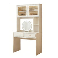 Makeup Cabinet with Lighted Mirror Modern Minimalist Design Vanity Set Integrated Chest of Drawers Includes Matching Stool