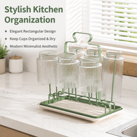 Jade Iron Dish Drainer Rack, 19.2cm Countertop Dish Drying Rack with Drip Tray, Modern 6 Cup Draining Board Rack for Washing Up