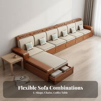 Walnut Wood Sofa Combination Double-Use Winter Summer Solid Wood Storage Sofa Modern Design Modular Sectional with Storage for Homeowners, Guests