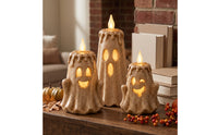Stone-Look Ghost Flameless Candles Spooky Ghost Candle Halloween Candle with LED Flame Battery-Operated for Mantel, Tabletop