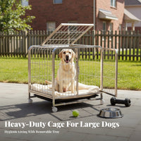 Dog Cage with Removable Tray Easy to Clean Large Dog Crate with Wheels Rust Resistant for Medium Dogs, Indoor, Outdoor