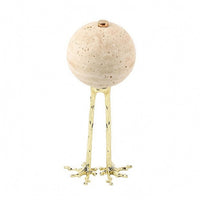 Travertine Sphere Ornament Speckled Texture Bird Leg Stand Piece Smooth Round Shape Mineral Sphere Sculpture for Table, Cabinet
