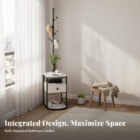 Nightstand with Coat Rack Multi-Functional Bedside Organizer Freestanding