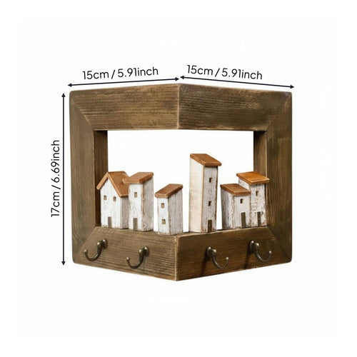 Wooden Key Hanger Rustic Design Wall Mounted Corner Organizer for Entryway