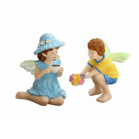 2 Pieces Boy and Female Fairy Figurines Hand Painted Miniature Whimsical Pair Statue Waterproof Figurine Set for Balcony, Desktop