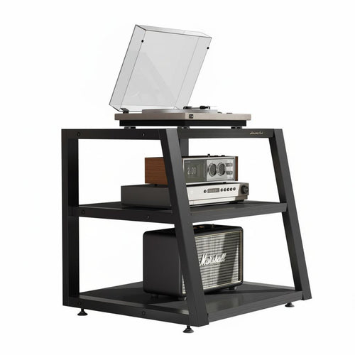 2 Pieces Ironwood Equipment Rack Amplifier Stand AV Media Console with Sturdy Steel Structure Heavy Duty Wooden Shelves Suitable for Home Theater Enthusiasts Audiophiles Living Room Organization