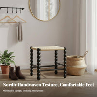 Woven Top Wooden Stool sturdy Wood Frame Footrest Multifunctional for Living Room