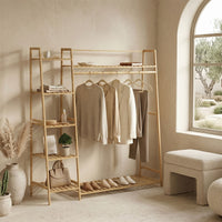 Mobile Bamboo Coat Rack with Wheels for Bedroom or Cloakroom