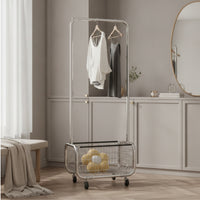 Floor-Standing Clothes Rack with Basket Space-Saving Rolling Clothes Rack Stable Furniture Heavy-Duty for Entryway, Boutique