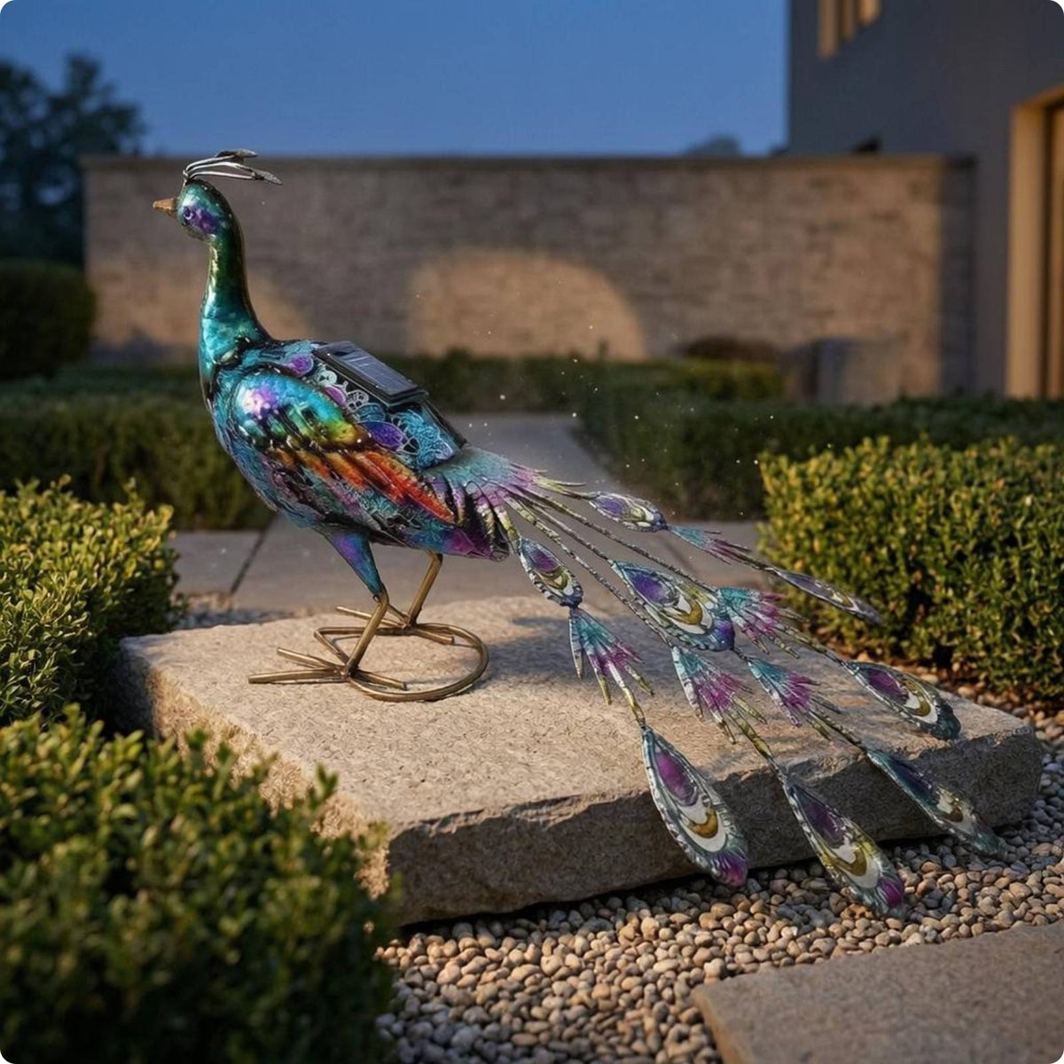 Solar Peacock Statue LED Lights Peacock Yard Light Weather Resistant for Balcony