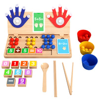 Arithmetic Board with Felt Hands Preschool Counting Board with Beads Wooden Math Toy Screennon-Digital Game Fine Motor