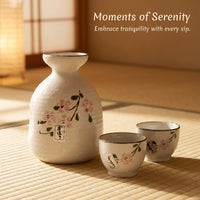 Japanese Sake Set: Ceramic Pot & Cups - Cherry Blossom