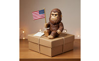 Funny Sasquatch Desk Buddy Cute Bigfoot Statue Holding Flag Patriotic Bigfoot Figurine Quirky for Collectors, Office, Workspace