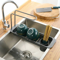 Telescopic Drain Basket Kitchen Sink Drainer, Stainless Steel Rectangular Over the Sink Rack, Slotted Kitchen Organiser for Counter Space Saving