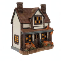 Autumn House Figurine Pumpkin Accents Miniature House Decor Molded Details