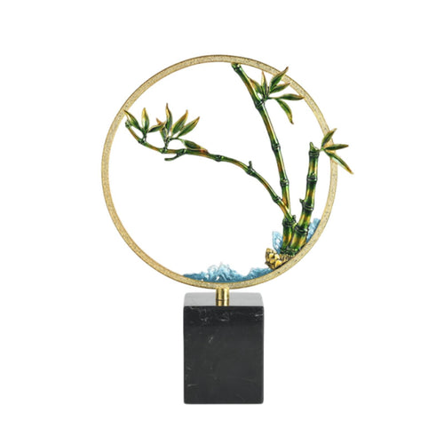 Bamboo Ornament with Marble Base Textured Desk Sculpture Metal-Finish