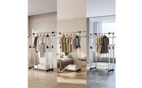 Adjustable Double Rod Clothes Rack Extendable Double Rod Clothing Rack Space-Saving Furniture Heavy Duty for Renters, Students, Bedroom, Laundry Room, Apartment