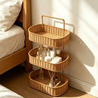 Woven Wicker Wall Mount Organizer Space-Saving Wicker Wall Organizer Slim Multi-Purpose for Bathroom, Kitchen, Vanity