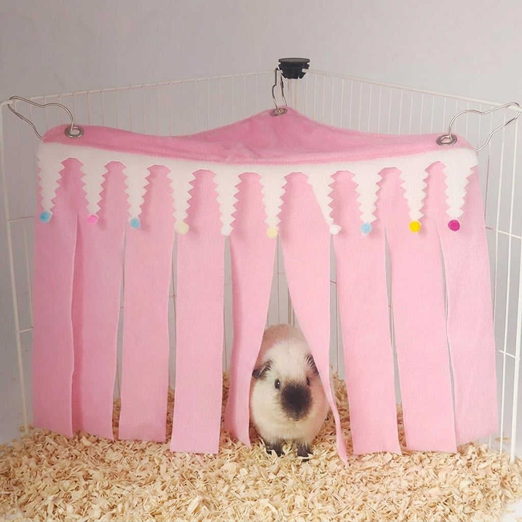 Removable Cover Bunny Hideaway with Fringe, Rat Accessories for Cage, Crystal Velvet Corner Shelter for Hamsters and Guinea Pigs