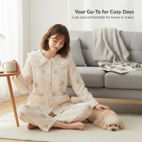 Cute Puppy Cloud Cotton Pajama Set for Women, Long Sleeve with Doll Collar and Lace Trim