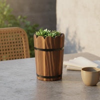 Carbonized Wood Flower Pot Anti Cactus Pot Wooden Planter With Metal Handles for Balcony, Home Decoration