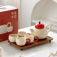 Ceramic Tea Cup Set with Holder, Gift for Housewarming or Wedding