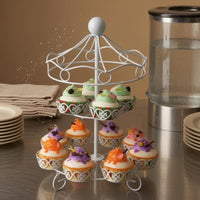 Powder-Coated 12-Cup Cake Stand Iron White Cupcake Stand Openwork Tableware Curled Feet