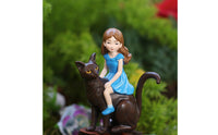 Black Cat and Girl Statue Micro Landscape Decor Girl Riding Cat Figurine