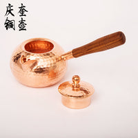 Qingkui Copper Teapot with Side Wooden Handle, Thickened Brass, for Boiling Water