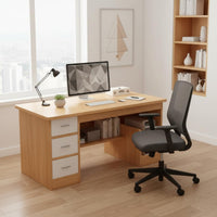 Stable Structure Computer Desk with Drawers Easy Assembly Computer Desk with Storage Rustic Wood Grain Household Furniture Lockable Drawer for Students, Gamers