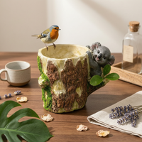 Koala Stump Decor Bark-Textured Tree Stump Ornament Cream Interior for Outdoor