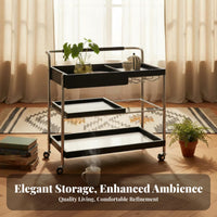 2-Tier Rolling Cart With casters Serving Trolley Retro design for Bedroom, Renters