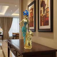 Leopard Lady Figurine Luxury Look African Lady Figurine Gift for Display Shelf