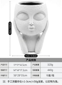 跨境树脂女孩花盆 爆款大脸系列 户外多肉花盆 可储水阳台花盆