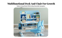 Adjustable Child's Study Desk with Hutch Set Ergonomic Children's Writing Table Student Workstation Chair Storage Bookstand Engineered Wood Steel Suitable for Children's Bedroom Study Room Homework