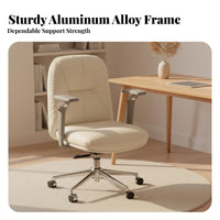 Ergonomic Design Upholstered Highspine-support Desk Chair Creamy aesthetic Aesthetic Adjustable Rolling Task Chair Comfortable padding rotating Seating Padded Armrests for Students, People Working from Home, Study Room, Bedroom