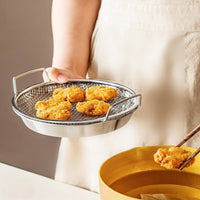 2 Pieces Round Oil Draining Tray with Mesh Insert Rust-Proof Oil Filter Tray Silver-Toned Strainer Versatile for Frying