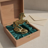 Antique Brass Horse Decor Aged Golden Tone Home Ornament Darkened Detailing