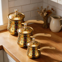 3 Pieces Turkish Coffee Pot Drip Spout Stainless Butter Warmer Easy to Clean Stovetop Cookware for Kitchen