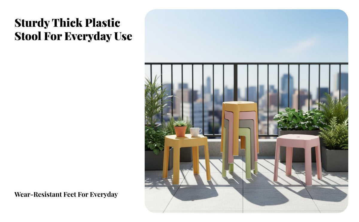 Thickened Stackable Round Stool Space-Saving Plastic Stool Long-Lasting High Plastic Chair Easy to Clean for Families, Homeowners, Living Room, Kitchen, Bedroom, Balcony
