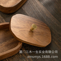 Walnut Wood Dental Floss Container with Lid, Solid Wood Toothpick Holder, New Chinese Style
