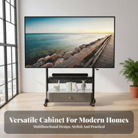 Mobile TV Stand with Cabinet Locking Brakes Rolling TV Cart with Drawer Adjustable Height Built-in Storage Suitable for Renters Small Areas Conference Room Exposition Show
